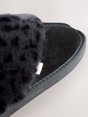 Black Suede Faux Fur Lined Mule Slippers - Image 7 of 8