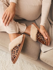Animal Faux Fur Leopard Mule Slippers - Image 2 of 9