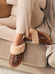 Animal Faux Fur Leopard Mule Slippers - Image 3 of 9