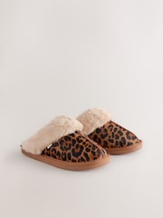 Animal Faux Fur Leopard Mule Slippers - Image 6 of 9