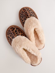 Animal Faux Fur Leopard Mule Slippers - Image 8 of 9