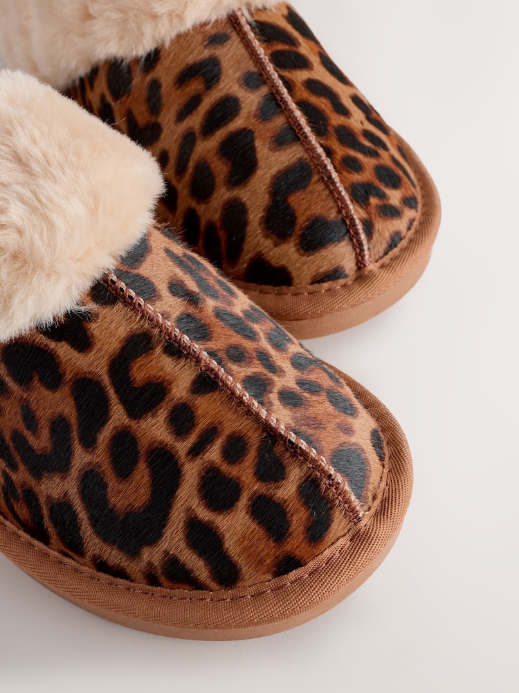 Animal Faux Fur Leopard Mule Slippers - Image 9 of 9
