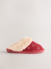 Red Candy Cane Faux Fur Suede Mule Slippers - Image 1 of 9