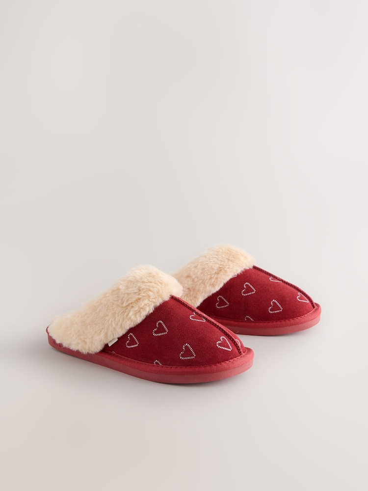 Red Candy Cane Faux Fur Suede Mule Slippers - Image 2 of 9