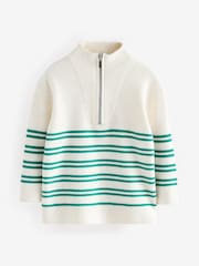 Ecru Marl Stripe Quarter Zip Neck Jumper - Image 1 of 1