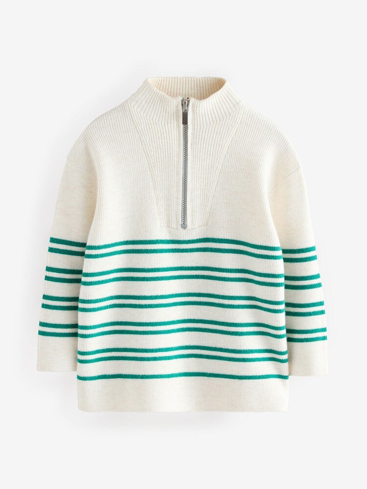 Ecru Marl Stripe Quarter Zip Neck Jumper - Image 1 of 1