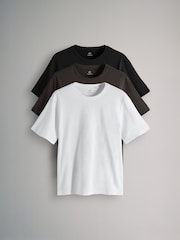 The Set Black/Chocolate Brown/White 3 Pack Relaxed Short Sleeve Cotton T-Shirt - Image 1 of 6