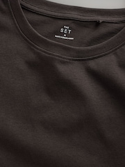 The Set Black/Chocolate Brown/White 3 Pack Relaxed Short Sleeve Cotton T-Shirt - Image 5 of 6
