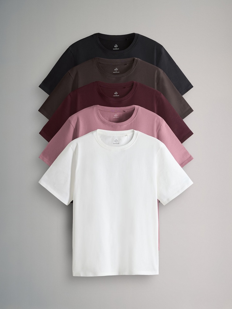The Set Black/Chocolate Brown/Berry/Mid Pink/Cream 5 Pack Relaxed T-Shirts - Image 1 of 8