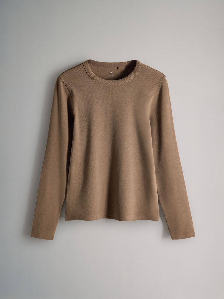 The Set Navy/Cream/Brown 3 Pack Long Sleeve Ribbed T-Shirts - Image 2 of 6