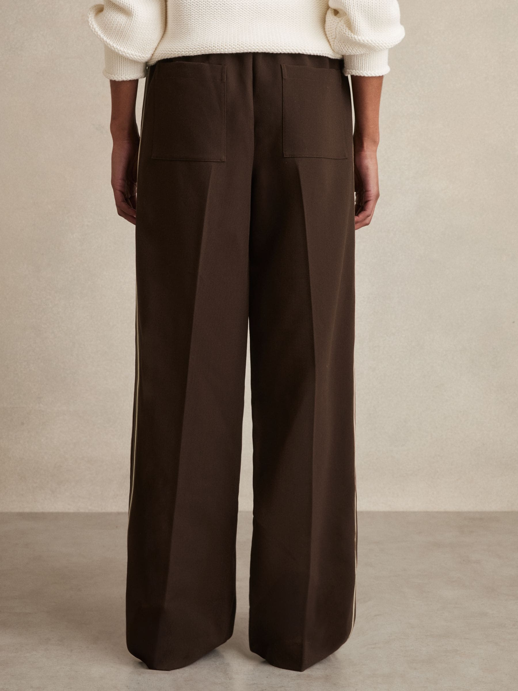 Buy Reiss Chocolate Brown Robyn Side-Stripe Wide-Leg Trousers from