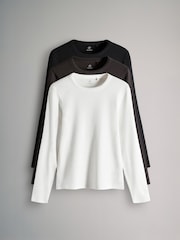 The Set Black/Chocolate/Cream 3 Pack Long Sleeve Ribbed T-Shirts - Image 1 of 6