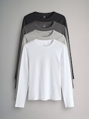 The Set Black/Charcoal Grey/Light Grey Marl/White 4 Pack Long Sleeve Ribbed T-Shirts - Image 1 of 7