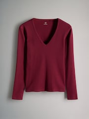 The Set Chocolate Brown/Dark Red/Warm Stone 3 Pack Ribbed Long Sleeve V-Neck T-Shirts - Image 2 of 6