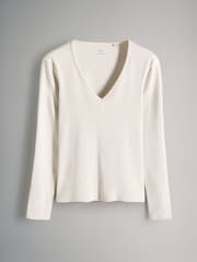 The Set Chocolate Brown/Dark Red/Warm Stone 3 Pack Ribbed Long Sleeve V-Neck T-Shirts - Image 4 of 6