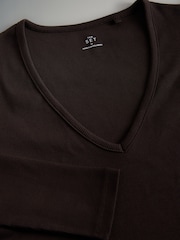 The Set Chocolate Brown/Dark Red/Warm Stone 3 Pack Ribbed Long Sleeve V-Neck T-Shirts - Image 5 of 6