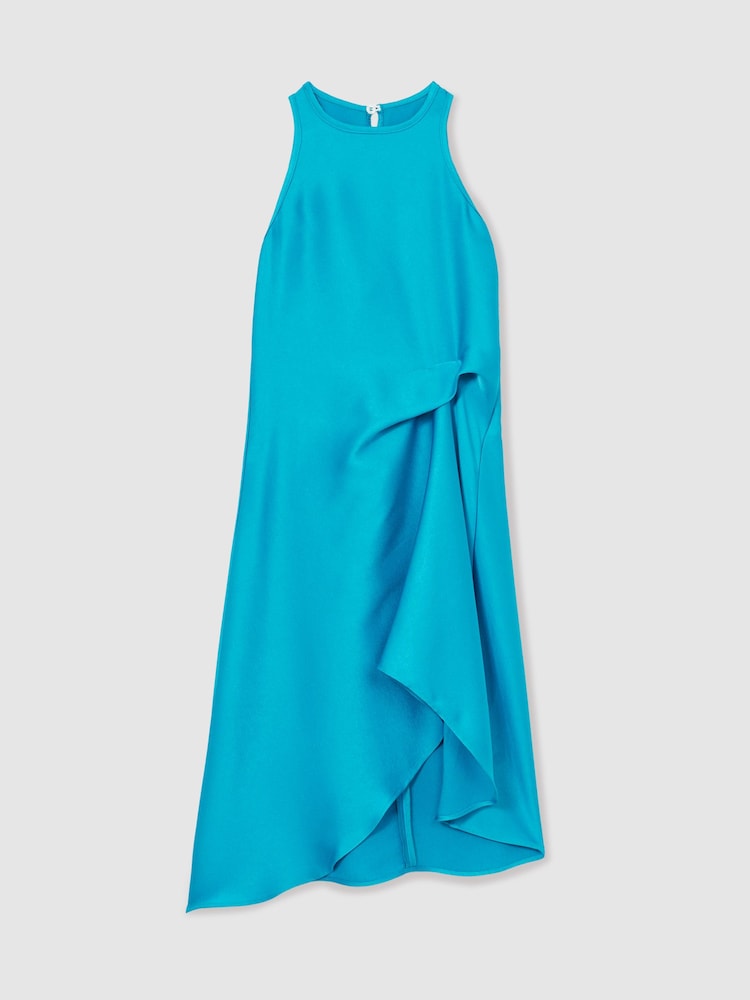 Azul - Vestido a media pierna drapeado de satén Micah de Reiss - Imagen 1 de 4