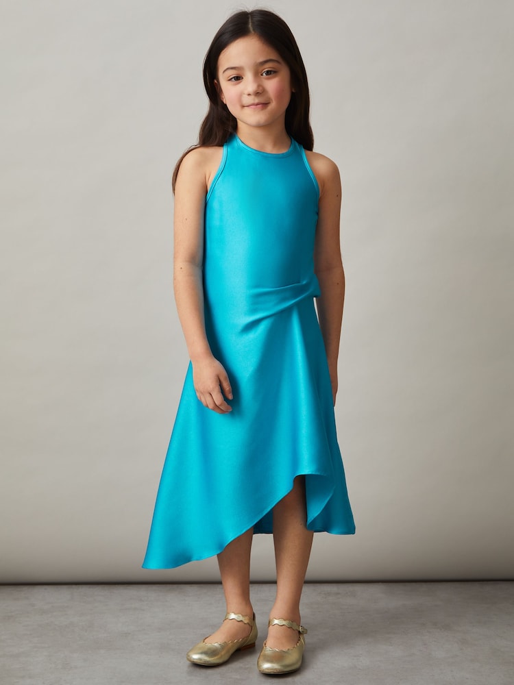 Azul - Vestido a media pierna drapeado de satén Micah de Reiss - Imagen 2 de 4