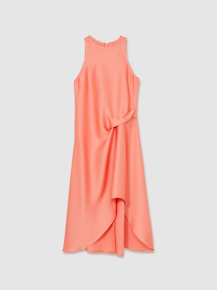 Coral - Vestido a media pierna drapeado de satén Micah de Reiss - Imagen 2 de 4