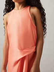 Reiss Coral Micah 13-14 yrs Satin Drape Tuck Midi Dress - Image 3 of 4