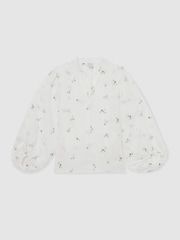 Reiss Maya Floral-Embroidered Tie-Neck Blouse Ramie-Lyocell - Bild 2 von 6
