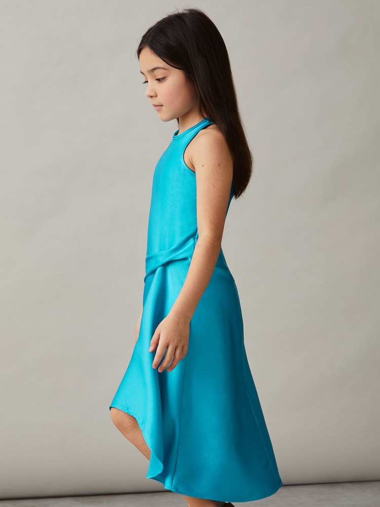 Azul - Vestido a media pierna drapeado de satén Micah de Reiss - Imagen 1 de 4