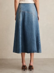 Reiss Indigo Fee Denim Panelled Midi Skirt - Image 5 of 6