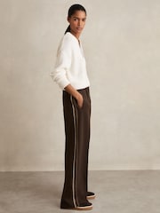 Reiss Chocolate Brown Robyn Petite Side-Stripe Wide-Leg Trousers - Image 1 of 6