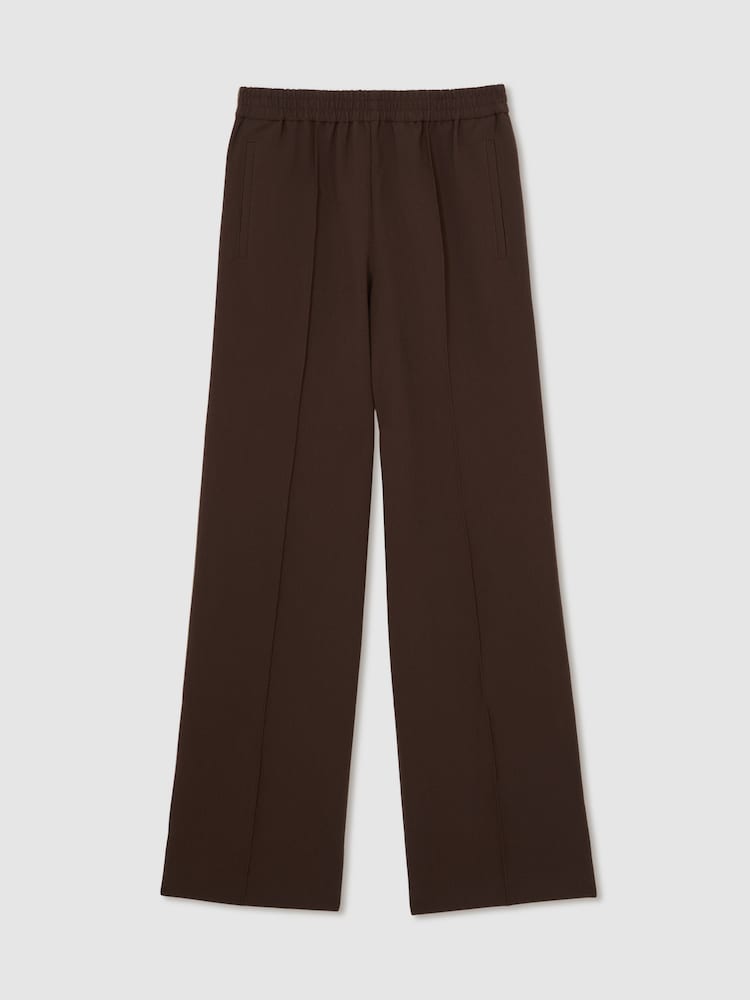 Reiss Chocolate Brown Robyn Petite Side-Stripe Wide-Leg Trousers - Image 2 of 6