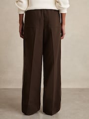 Reiss Chocolate Brown Robyn Petite Side-Stripe Wide-Leg Trousers - Image 4 of 6