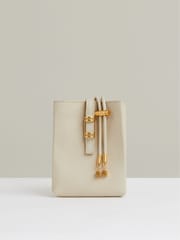 Reiss Off White Vienna Leather Phone Holder - Image 1 of 5