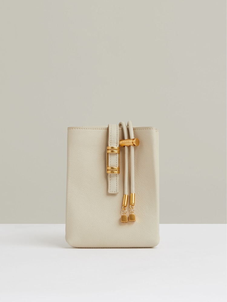 Reiss Off White Vienna Leather Phone Holder - Image 1 of 5