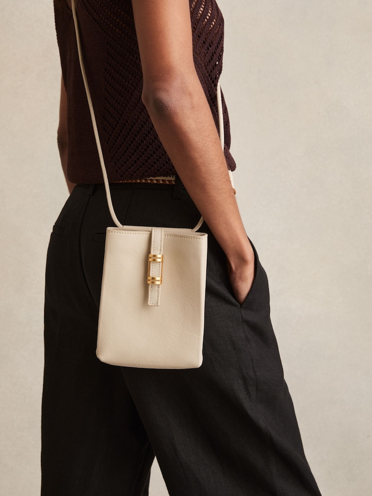 Reiss Off White Vienna Leather Phone Holder - Image 2 of 5