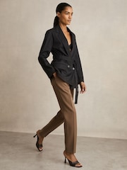 Reiss Black Osbourne Cotton Blend Double Breasted Belted Jacket - Image 1 of 7