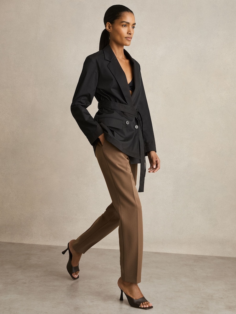 Reiss Black Osbourne Cotton Blend Double Breasted Belted Jacket - Image 1 of 7