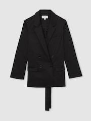 Reiss Black Osbourne Cotton Blend Double Breasted Belted Jacket - Image 2 of 7