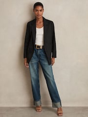 Reiss Black Osbourne Cotton Blend Double Breasted Belted Jacket - Image 3 of 7