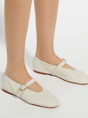 Dune London Cream Headline Mary Jane Woven Ballet Shoes - Image 1 of 6