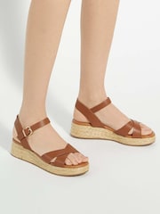 Dune London Brown Littleton Cross Strap Rope Flatform Sandals - Image 1 of 6