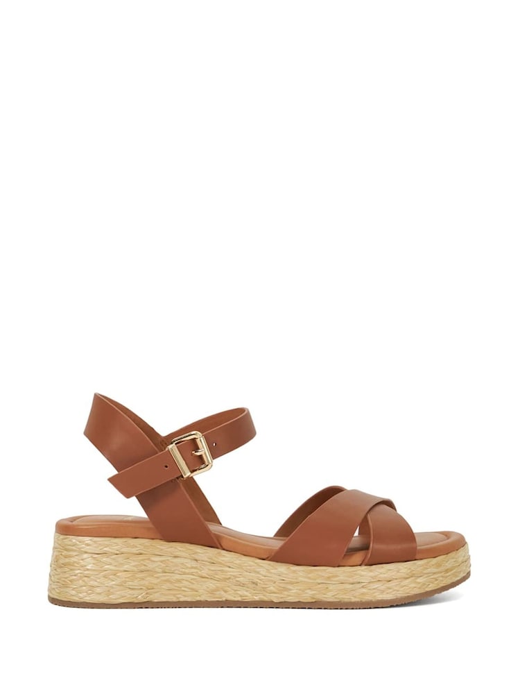 Dune London Brown Littleton Cross Strap Rope Flatform Sandals - Image 2 of 6