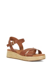 Dune London Brown Littleton Cross Strap Rope Flatform Sandals - Image 3 of 6