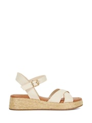 Dune London Cream Standard Fit Littleton Cross Strap Rope Flatform Sandals - Image 1 of 6