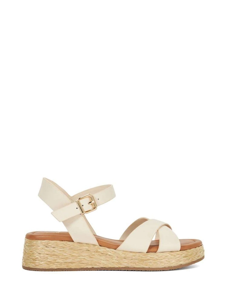 Dune London Cream Standard Fit Littleton Cross Strap Rope Flatform Sandals - Image 1 of 6