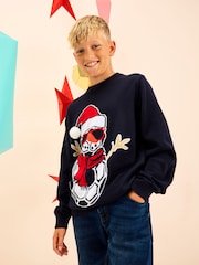 Navy Blue Football Snowman Christmas Jumper (3-16yrs) - Image 1 of 7