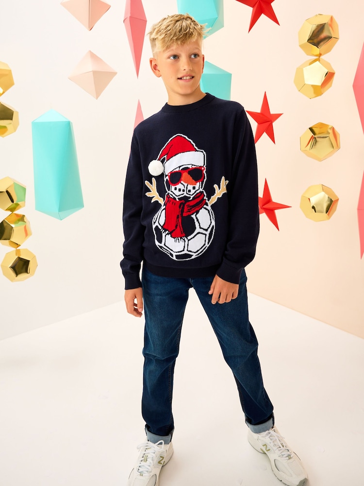 Navy Blue Football Snowman Christmas Jumper (3-16yrs) - Image 2 of 7