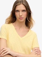 Superdry Yellow Slub Embroidered V-Neck T-Shirt - Image 3 of 6