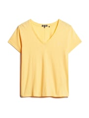Superdry Yellow Slub Embroidered V-Neck T-Shirt - Image 4 of 6
