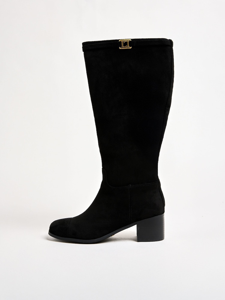 Lipsy Black Standard fit Faux Suede Low Block Heel Rider Boots - Image 5 of 5