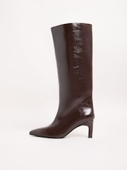 Lipsy Burgundy Red Standard fit Faux Leather Standard fit Knee High Low Kitten Heel Boots - Image 5 of 5