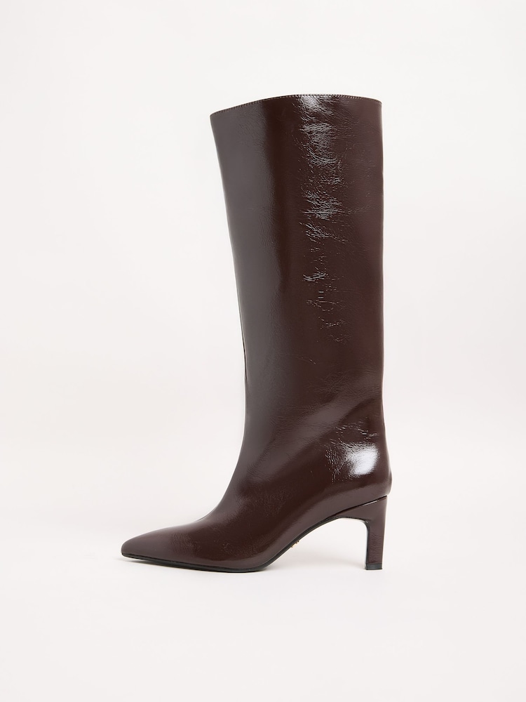 Lipsy Burgundy Red Standard fit Faux Leather Standard fit Knee High Low Kitten Heel Boots - Image 5 of 5 Lipsy Burgundy Red Standard fit Faux Leather Standard fit Knee High Low Kitten Heel Boots - Image 5 of 5